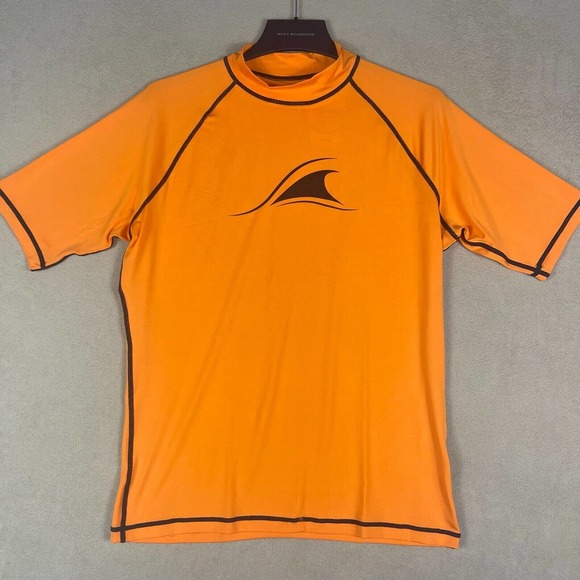 TSLA Mens M‎ Athletic T shirt Stretch UPF50+ Orange Mock Neck NWT - Picture 1 of 13